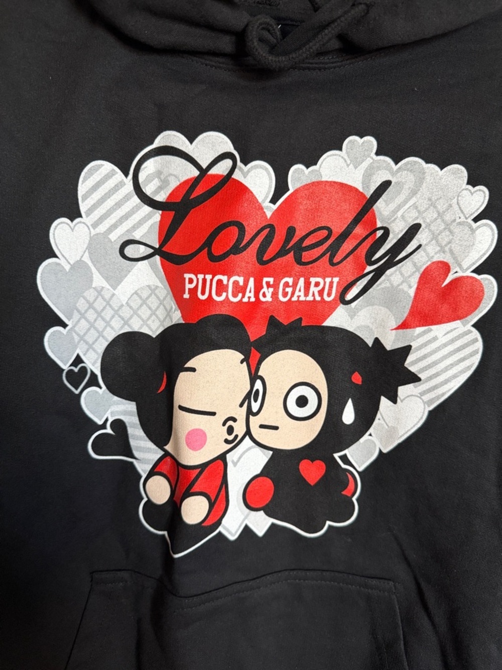Pucca & Garu Black Graphic Hoodie Sweater Size Medium Kawaii Anime - Picture 3 of 11